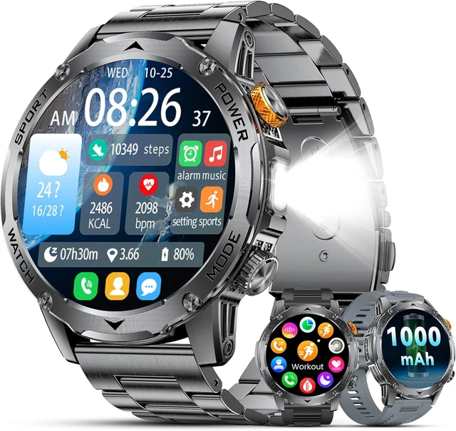 SUNKTA Orologio da uomo militare, display HD da 1,85, batteria da 800 mAh, orologio sportivo con torcia/100+ modalità sportive, IP68, impermeabile, con frequenza cardiaca, SpO2, monitor del sonno per