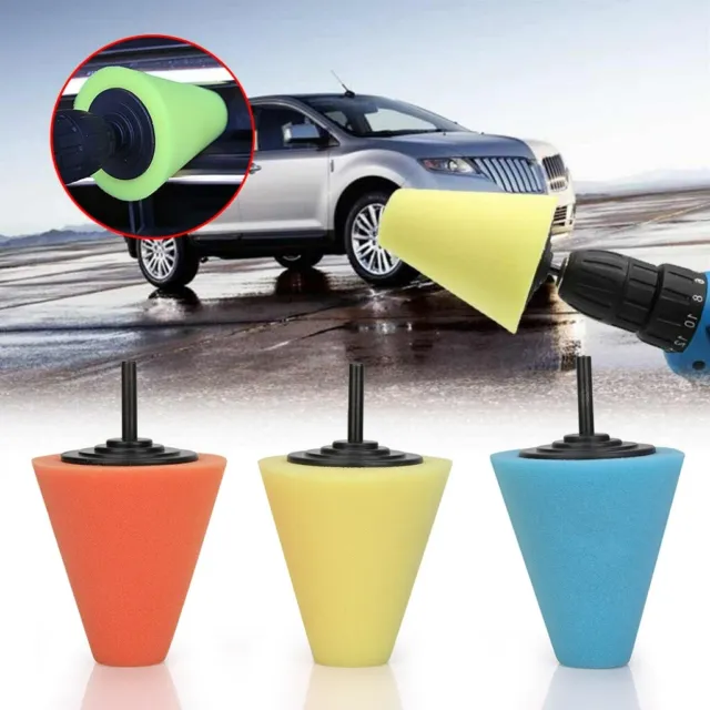3PC/Set Foam Cone Shaped Sponge Polishing Pads for Car Wheel Hub Drill Tools