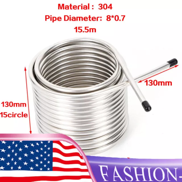 50' Wort Chiller Cooling Coil Pipe Home Brewing Beer Immersion Stainless Steel 3