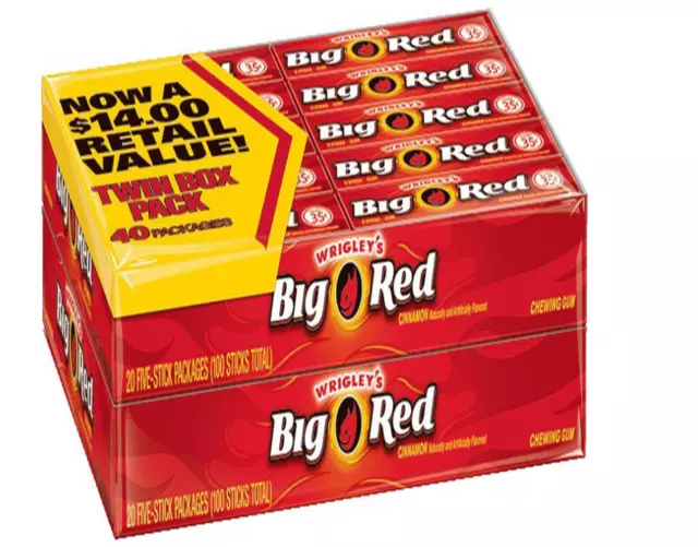 Wrigley's Big Red chewing gum, Cinnamon, 5 sticks per pack - 40 PACK