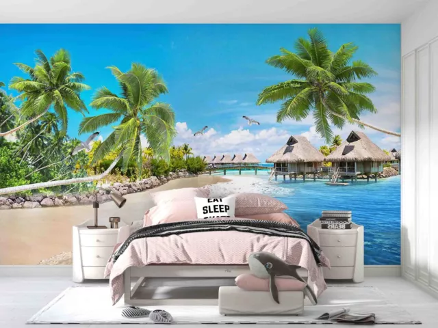 3D Blue Sky Beach Coconut Tree Wall Murals Wallpaper Murals Wall Sticker Wall 19