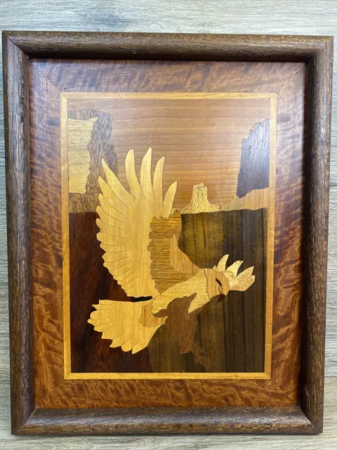 PARROT COCKATOO Inlaid Marquetry Wood Picture Framed 12” x 15” Vintage Gorgeous! 2