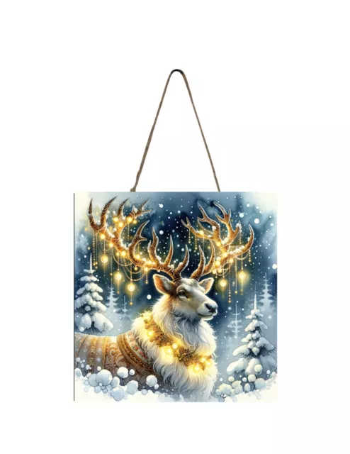 Golden Glow Reindeer Woodland Ornament, Tier Tray Sign, Wood Mini Sign
