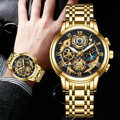 Montre Bracelet LIGE Homme, Quartz, Mouvement Mécanique, Horloge Bijou