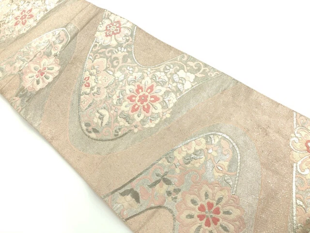 6371269: Japanese Kimono / Vintage Fukuro Obi / Woven Flower Crest & Arabesque W