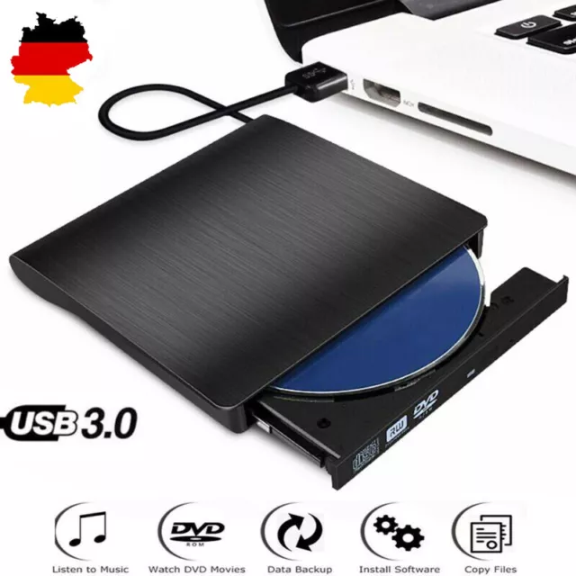 Externe USB-3.0 DVD ROM CD Writer Laufwerk Brenner Reader Player für Laptop PC!