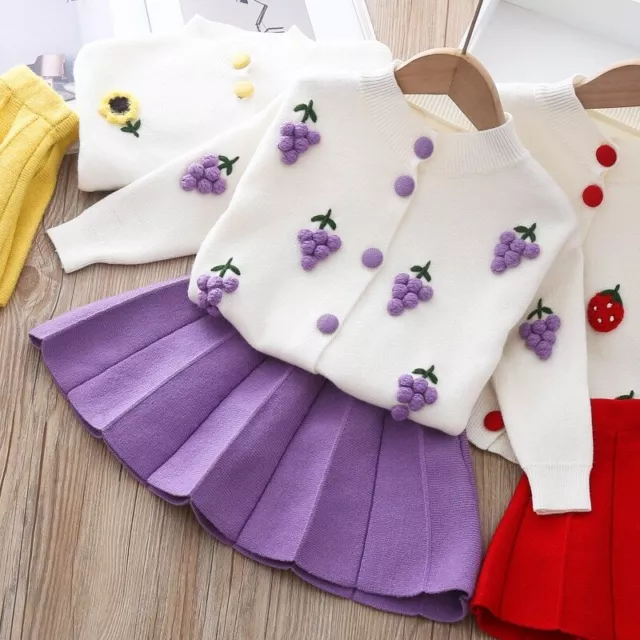 autumn winter new girls' sweater cardigan knitting Top skirt two piece set suit