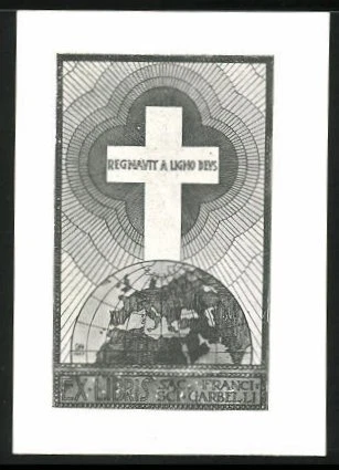 Exlibris Franci Garbelli, Globus mit Grabkreuz