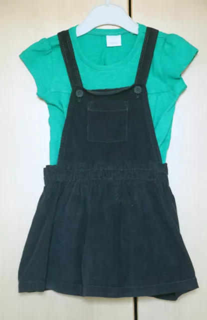 NEXT Baby Girls Charcoal Cord Pinafore Dress & Green Top Age 9-12 Months BNWT