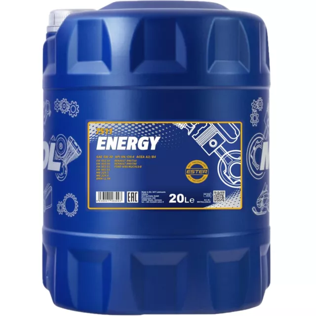 20 Liter Mannol 5W-30 Motoröl Energy 5W30 Öl 502.00 505.00 Acea A3 B3 Mb 229.3