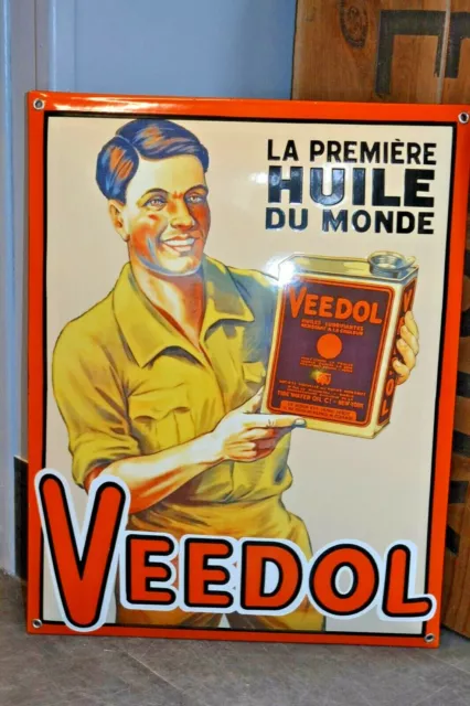 Plaque émaillée VEEDOL huile automobile garage bidon ancien enamel sign email