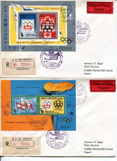 Uruguay Block 24 + 25 FDC Olympische Spiele 1976 (2 Flugpostbriefe)