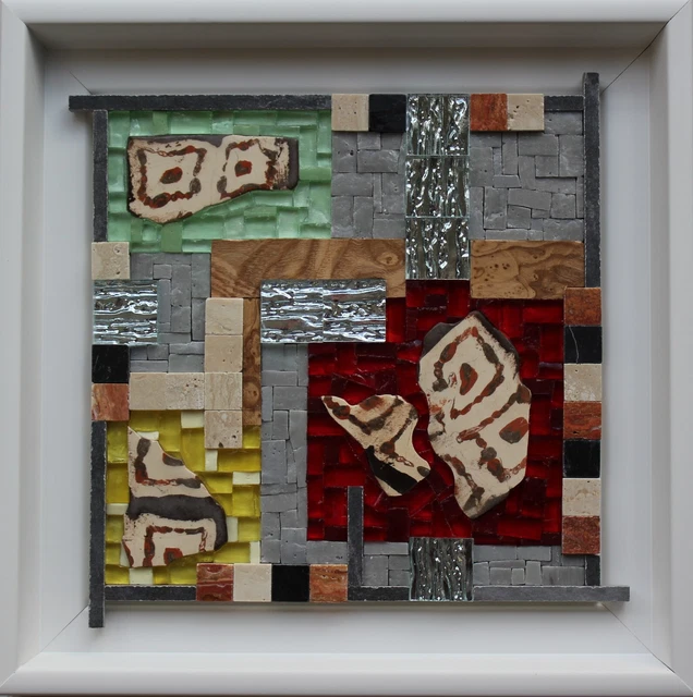 Tableau Mosaïque De Verre Sur Bois – Signé Rulfo F. – Style Expressionniste – 41,5 X 33,5 Cm