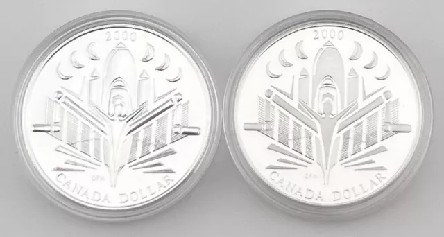 Two 2000 Royal Canadian Mint "Voyage of Discovery" Silver Proof Dollar RCM Coins