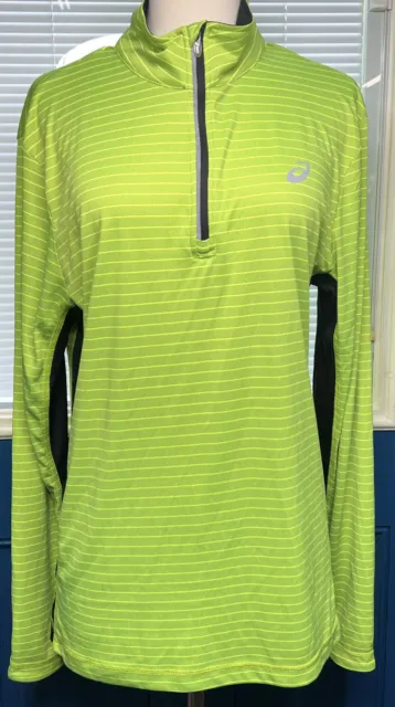 Asics Thermopolis  Lightweight 1/2 Zip Pullover Running Thumbholes Sz L Lime/Blk