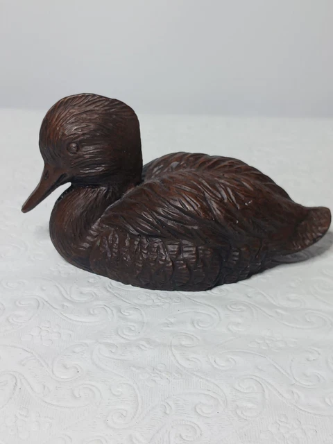 Red Mill MFG Duck Decoy Figurine Crushed Pecan Resin Figurine Vtg 4.75" USA