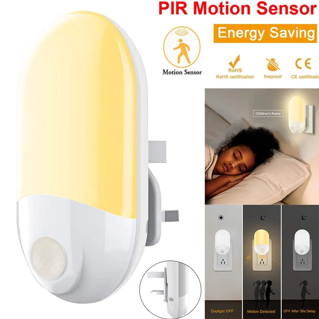 AUTOMATIC PLUG IN LED Night Light Dusk to Dawn PIR Motion Sensor Kids