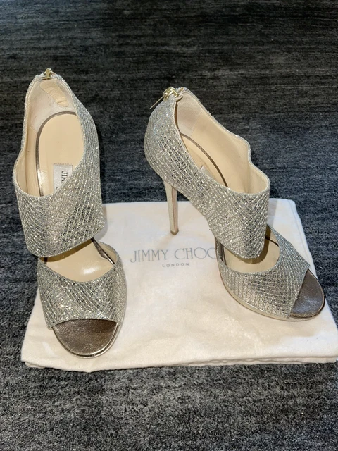 Jimmy Choo Private Cuff Metallic Silver Patent Leather Sandal - EU 38.5 US 8
