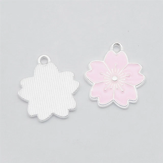 12 Stk Rosa Emaille Blume Legierung Charm Kirschblüten Silber Anhänger 17x20 mm