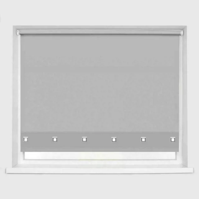 Modern & Stylish Silver Grey Chrome Square Eyelet Trimmable Roller Blinds