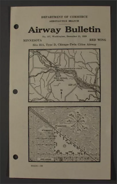 AIRWAY BULLETIN No. 887 CHICAGO-TWIN CITIES AIRWAY, RED WING, MINNESOTA, 1929