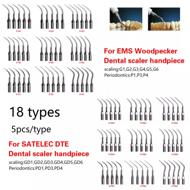 5 X Dentaire Ultrasonic Scaler Scaling Endo Perio Tip For EMS DTE SATELEC