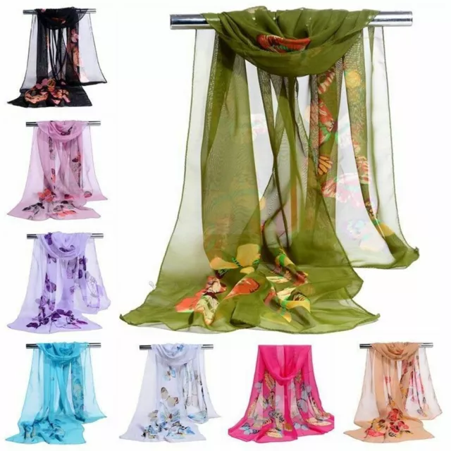 Soft Wrap Lady Fashion Long Chiffon Scarf Flower Print Butterfly Shawl Silk