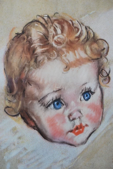 Vintage Framed Maud Tousey Fangel Lithograph of Blonde Baby Girl c. 1935 Sweet!