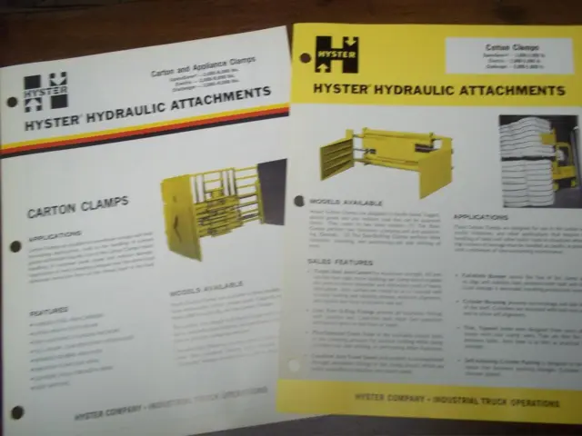 Hyster Attachments Brochure~Carton/Appliance/Cotton Clamps~Catalog Insert 1975