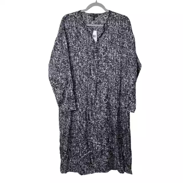 Eileen Fisher Prism Silk Organic Cotton Round Neck Black Print Shift Dress NWT S 3