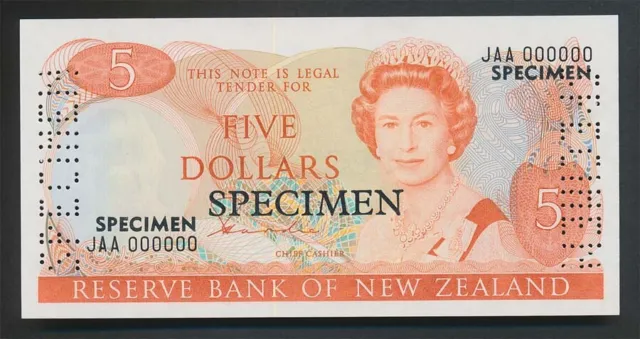 New Zealand: 1981 $5 Hardie SPECIMEN,  Type II, UNC, JAA 000000, VERY RARE