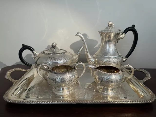 Vintage 5 pc Old English Silver Plated Tea and Coffee Set