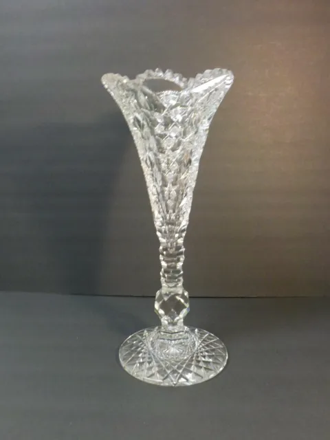 Rare American Brilliant Period Hawkes QUEENS 13.75" Cut Glass Vase