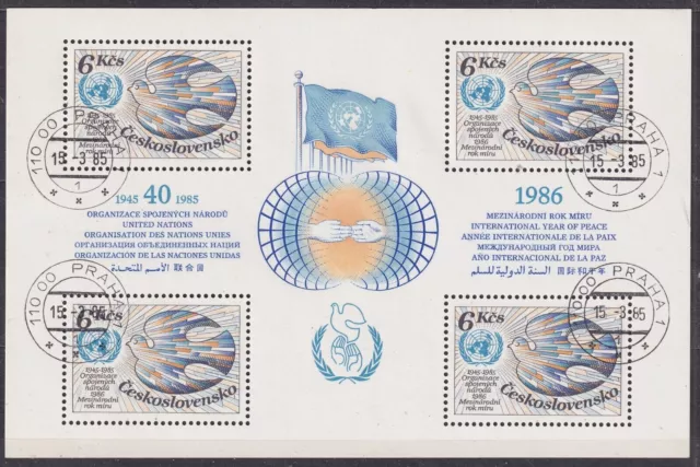 CZECHOSLOVAKIA 1985 SC#2551 USED Sheet, UN 40th Anniv., Peace Year 1985.