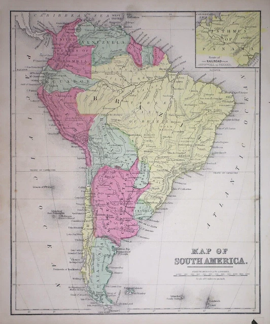 Old 1871 Cowperthwait Atlas Map ~ SOUTH AMERICA ~ (10x12) ~Free S&H -#1083