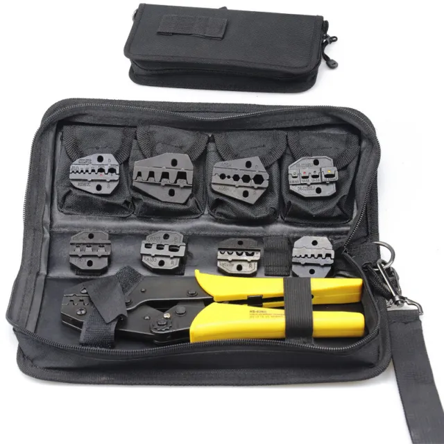 Ratchet Crimping Tool Set Cable Wire Electrical Terminals Crimper Pliers 8 Dies