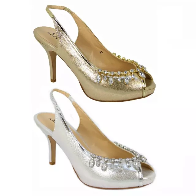 Ladies Diamante Detail Strappy Low Mid Heel Peep Toe Sandals Shoes Sizes 3-8