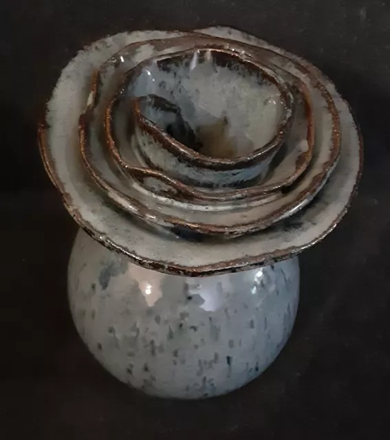 Vintage Studio Pottery Vase Rose Rim Signed 5.75"