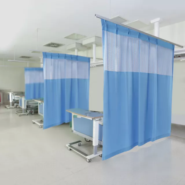 Hospital Medical Clinic SPA Lab Cubicle Blue Color Curtain with Flat Hooks New