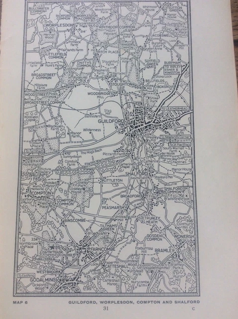 Guildford Worplesdon Compton Shalford c1920 Map London South of the Thames 7x4”