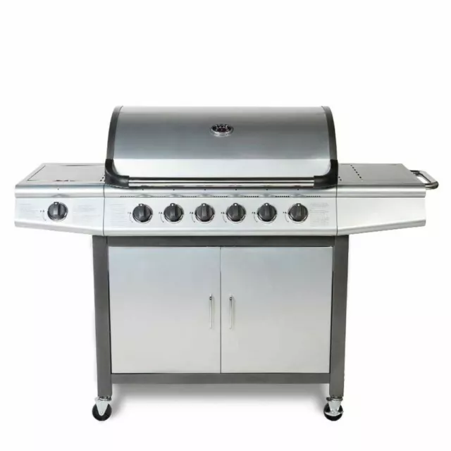 CosmoGrill 6+1 Deluxe Gas Silber Grill inkl. Seitenbrenner (versiegelter Rücklauf)