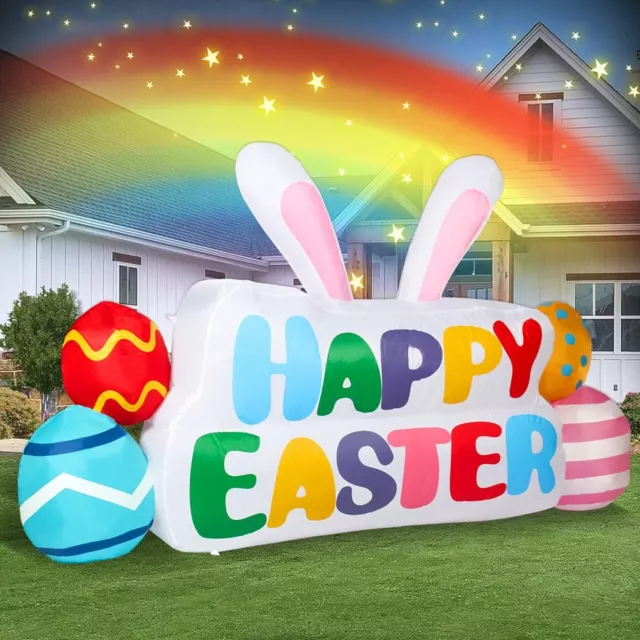 Easter Bunny Inflatable Outdoor Yard Decor with 7FT Happy Easter Sign, Colorf...