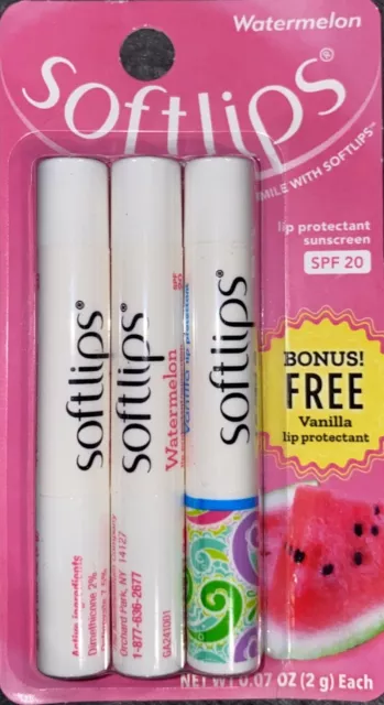 Softlips Lip Protectant 3 Pack with 1xVanilla and 2xWatermelon- Brand New