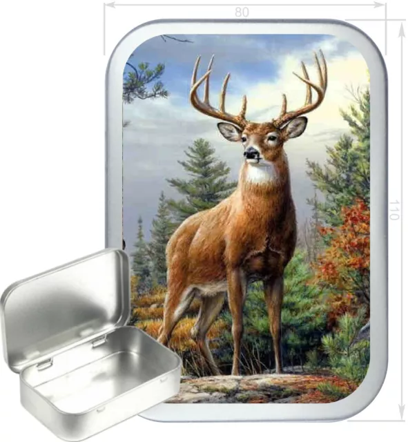 Stag Portrait Gift Box,150ml Silver Hinged Tin,Tobacco Tin,Storage Tin