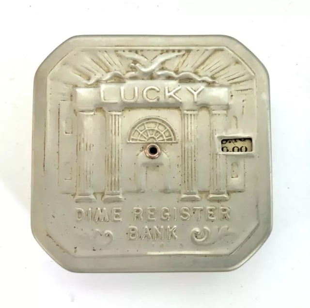 c. 1940's? Embossed Tin "Lucky Dime Register Bank" - Pristine Condition