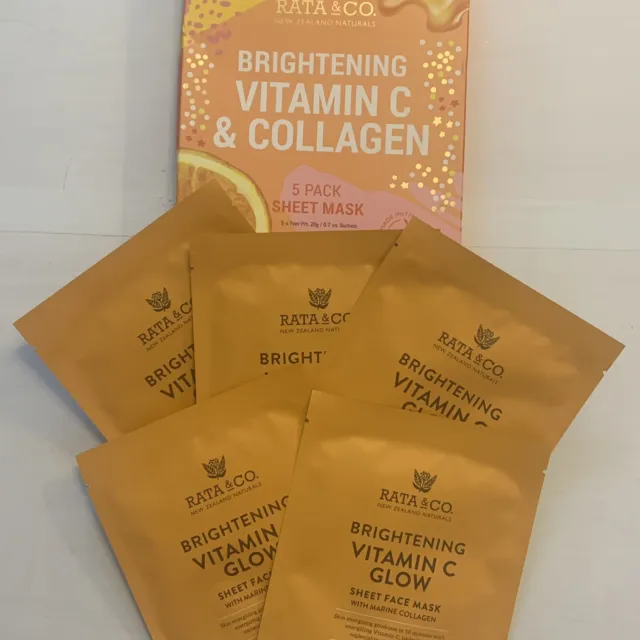 Rata & Co Sheet Face Mask New Zealand Brightening Vitamin C & Collagen 5 pack