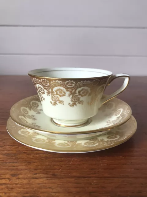 Vintage Royal Worcester Porcelain Tea Trio Of Cup Saucer Plate Gold Gild Lace
