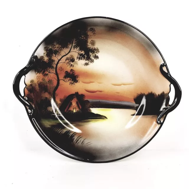 Noritake Lusterware Bowl Cabin Sunset Scene Art Deco Japan Hand Paint Porcelain