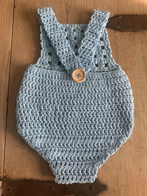 Conjunto Azul Bebe Body Patucos Primera Puesta Nuevo Crochet Recién Nacido 2