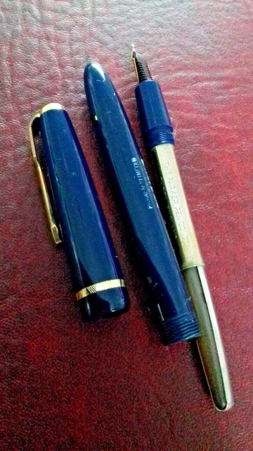 VINTAGE PARKER FOUNTAIN pen Slimfold Dark Blue 14k gold nib #60 £24.00 ...